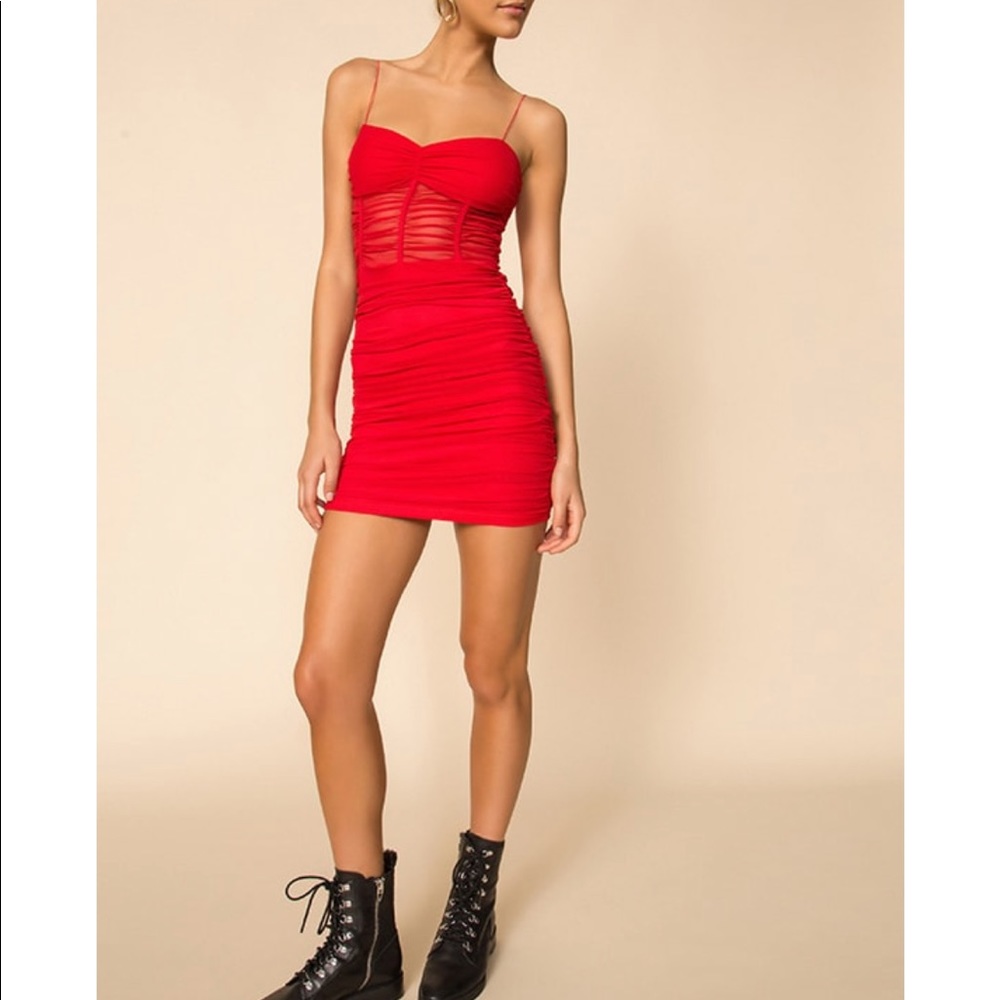 RED KAMBELLA RUCHED MINI SUPERDOWN DRESS BOUGHT FROM REVOLVE